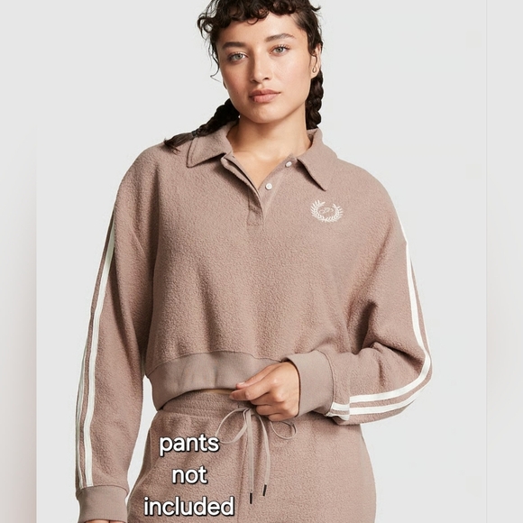 Victoria's Secret Pink •Size Large• Reverse Fleece Polo Cropped New w/ Tags 2023 - Picture 3 of 10